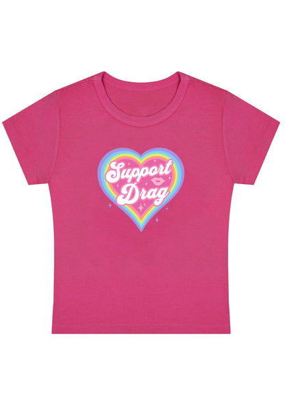 Rainbow Heart Support Drag Lip Print Y2K Baby Tee