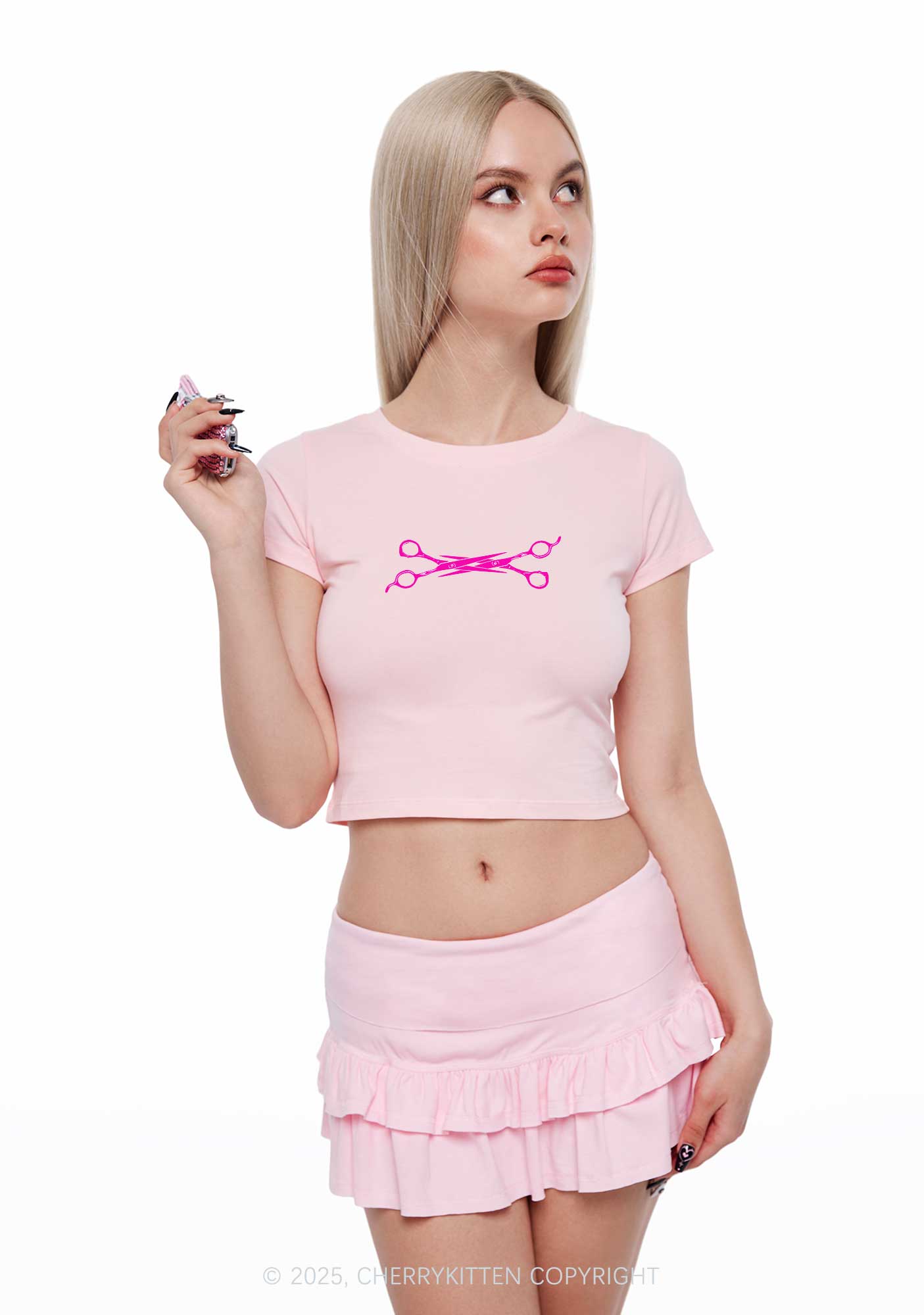 Pink Scissor Y2K Baby Tee Cherrykitten