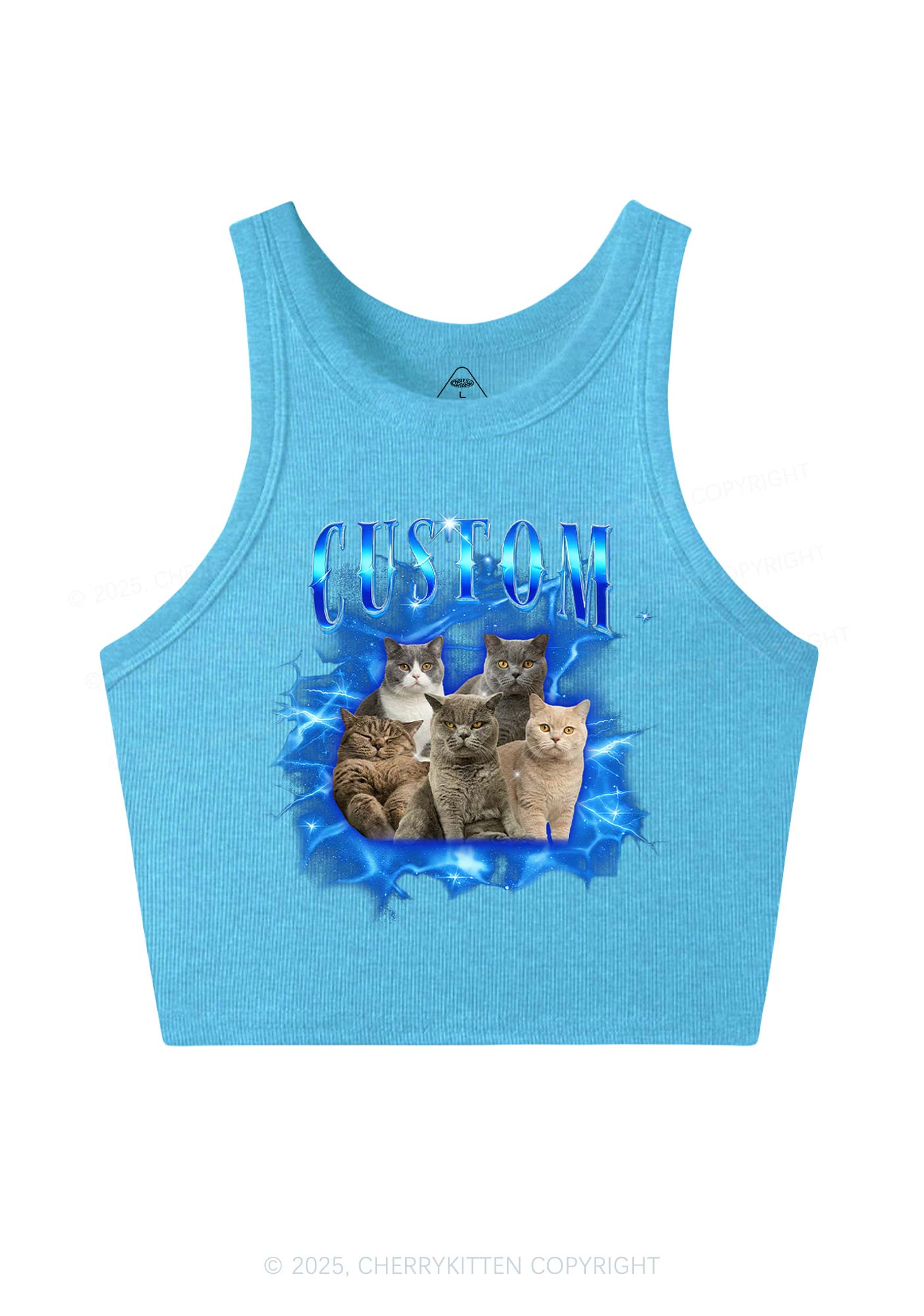 Custom Cat Photo Art Y2K Crop Tank Top Cherrykitten
