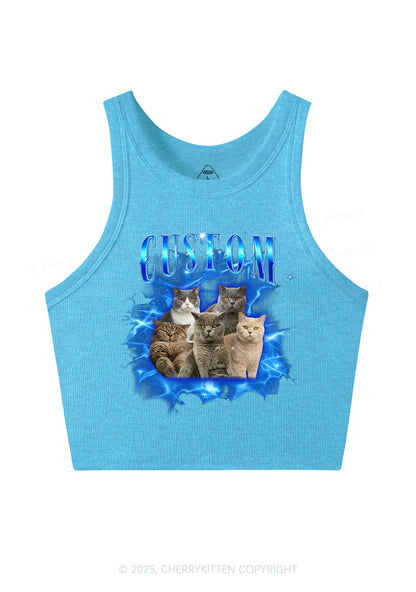 Custom Cat Photo Art Y2K Crop Tank Top Cherrykitten