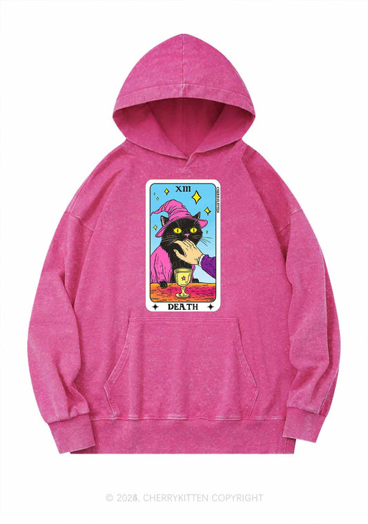 Halloween Death Black Cat Y2K Washed Hoodie Cherrykitten