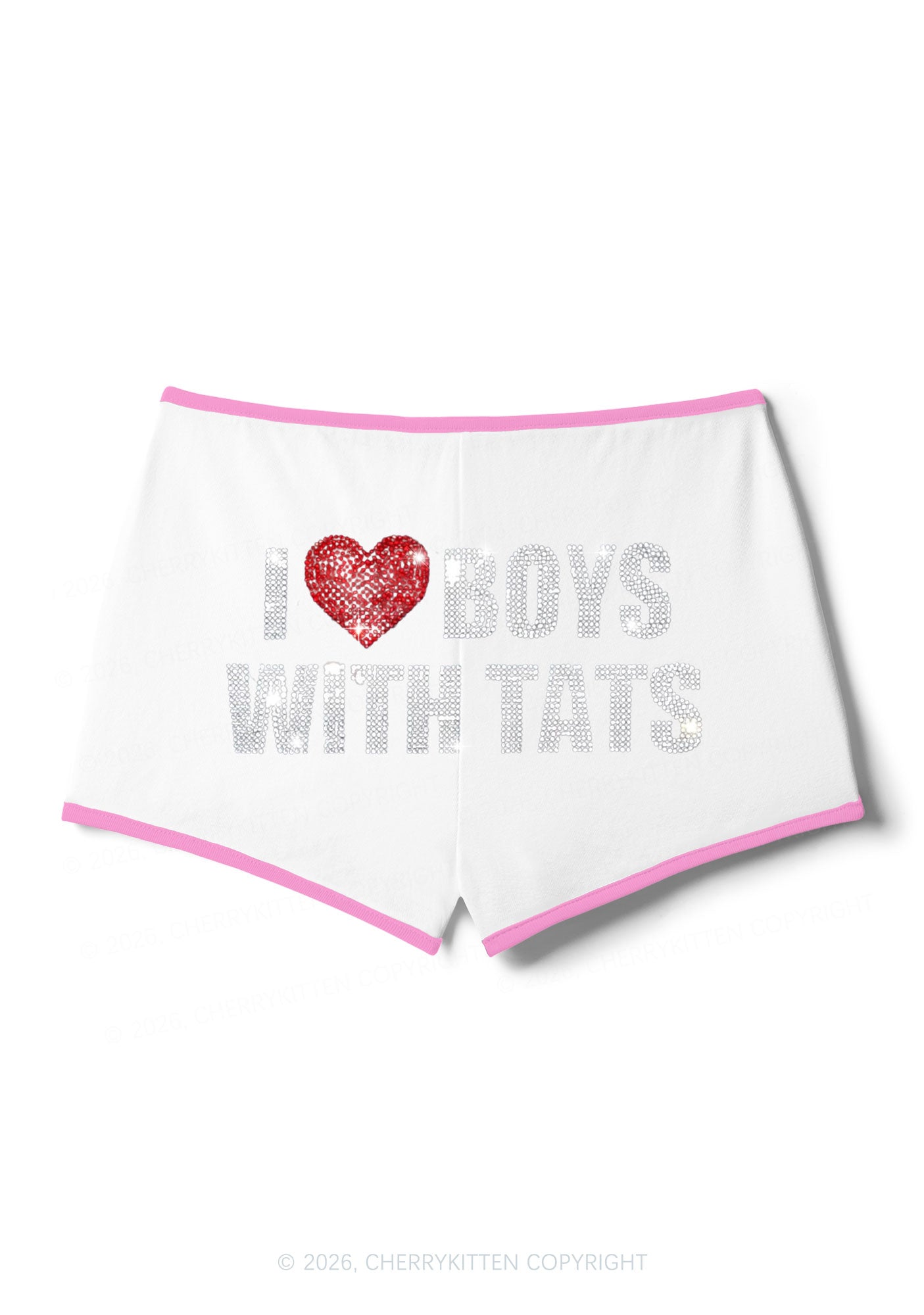 Rhinestone I Love Boys With Tats Y2K Booty Shorts Cherrykitten