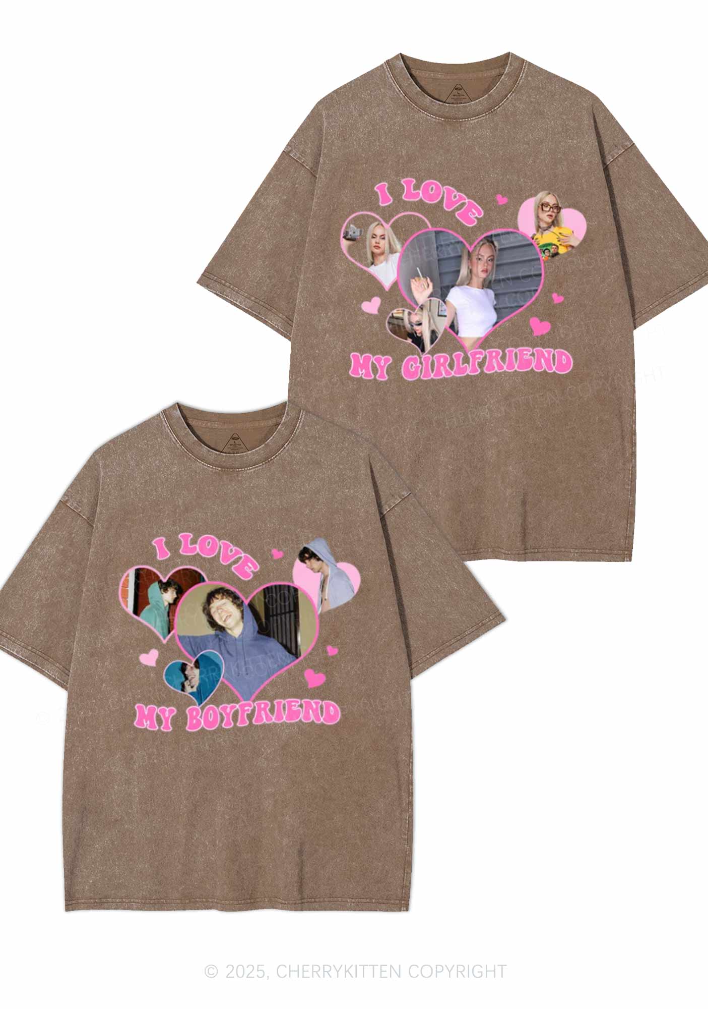 Custom GF BF Photo Y2K Valentine's Day Washed Tee Cherrykitten