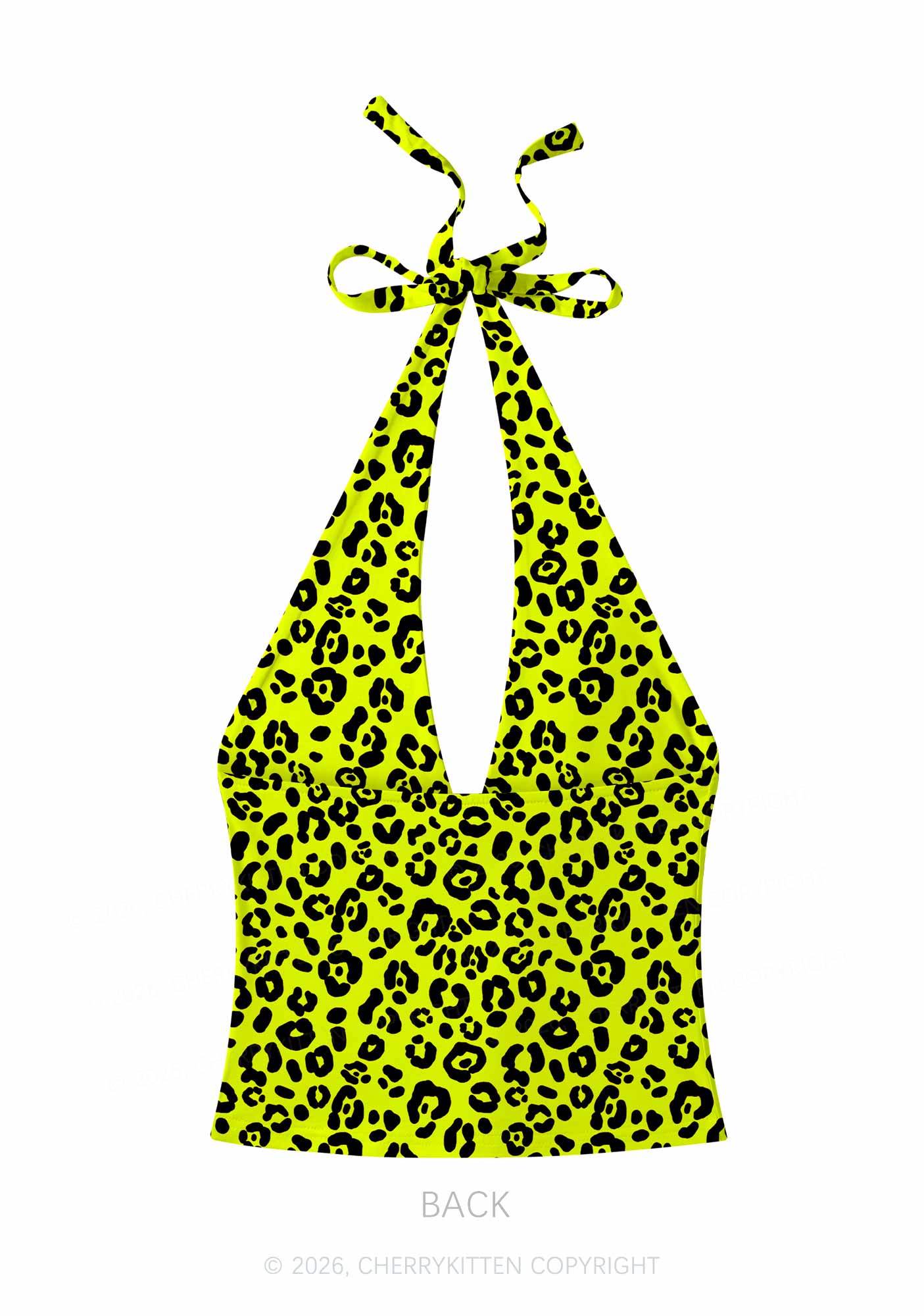 Neon Leopard Y2K Print Halter Deep V Neck Cami Cherrykitten