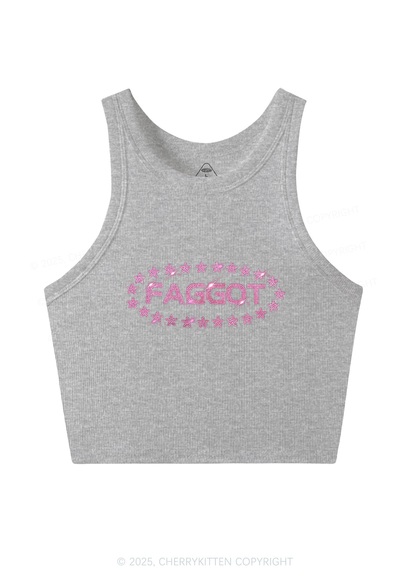 Rhinestone Pink Faggot Stars Pride Y2K Crop Tank Top Cherrykitten