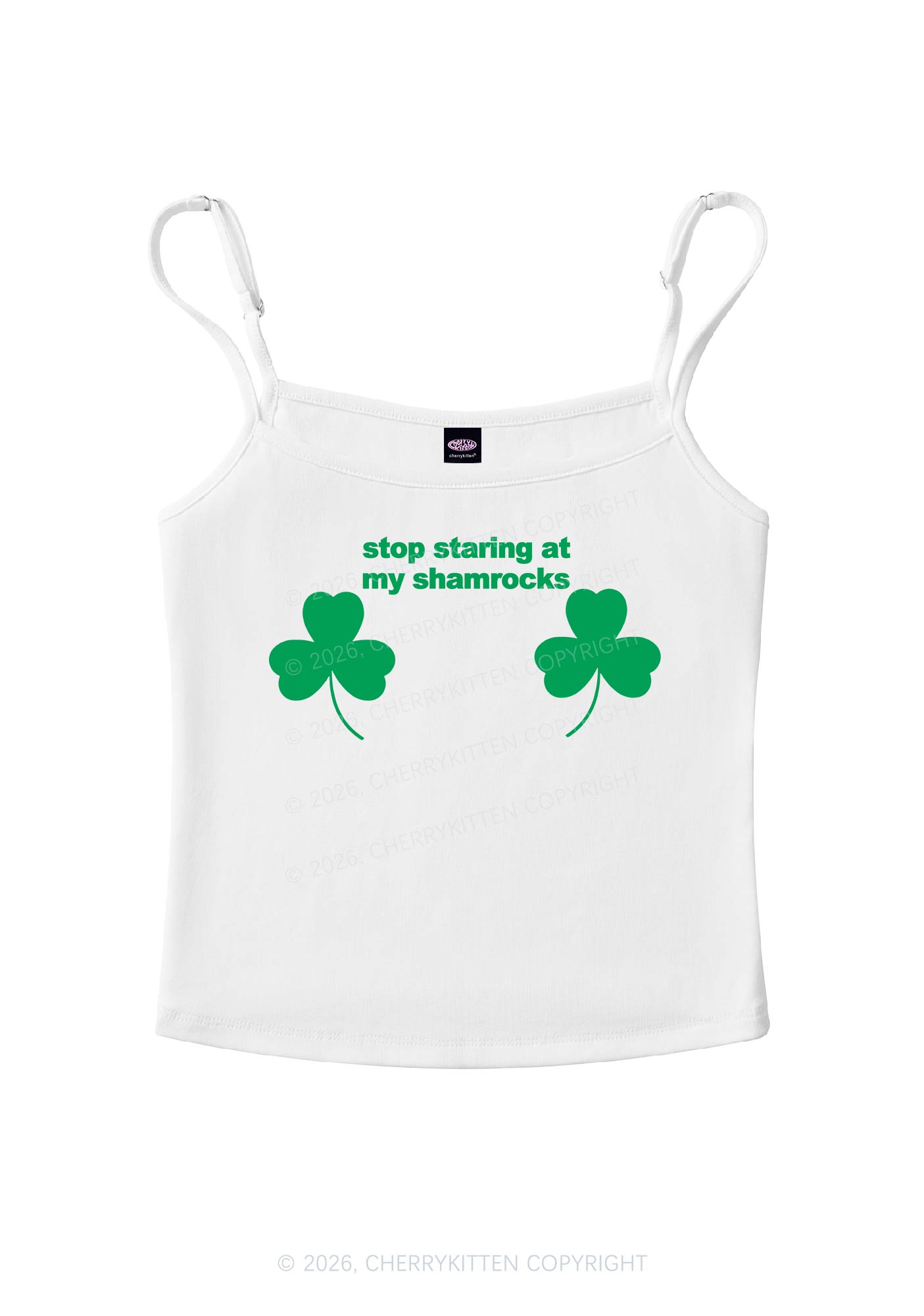 Stop Staring At My Shamrocks St Patricks Y2K Spaghetti Strap Cami Cherrykitten