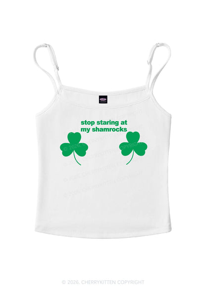 Stop Staring At My Shamrocks St Patricks Y2K Spaghetti Strap Cami Cherrykitten