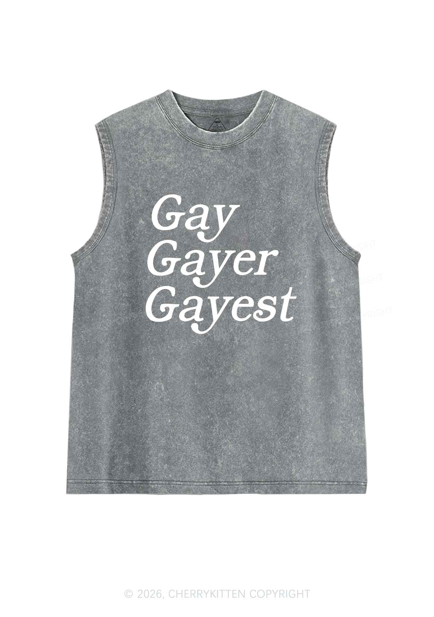 Gay Gayer Gayest Pride Y2K Washed Muscle Tank Cherrykitten