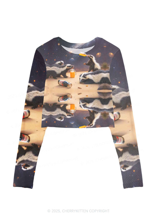 Drunk Badger Y2K Mesh Long Sleeve Crop Top Cherrykitten