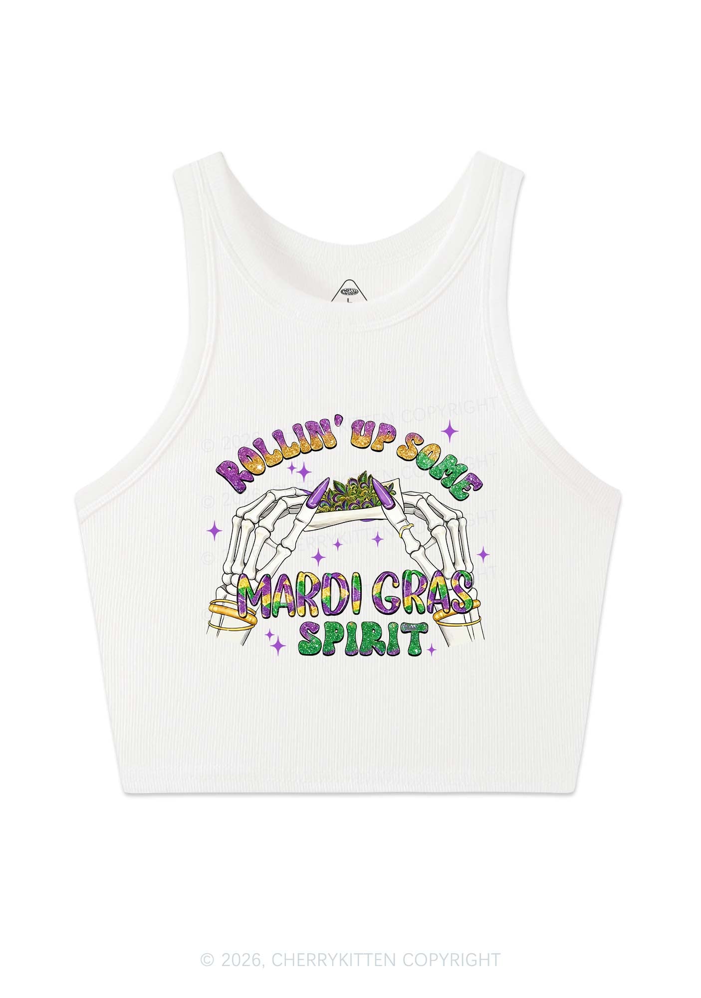Rollin Up Mardi Gras Spirit Y2K Crop Tank Top Cherrykitten