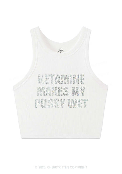 Rhinestone K Makes My Puxxy Wet Y2K Crop Tank Top Cherrykitten