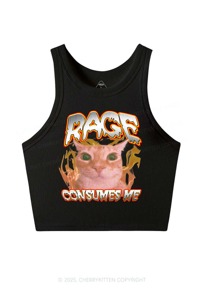 Rage Consumes Me Cat Y2K Crop Tank Top Cherrykitten