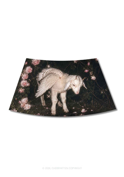 Winged Baby Goat Y2K Print Mini Skirt Cherrykitten