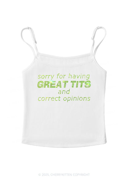 Rhinestone Sorry For Having Correct Opinions Y2K Spaghetti Strap Cami Cherrykitten
