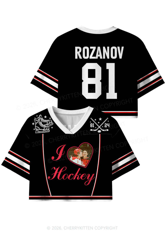 Black I Love Hockey HR Y2K Crop Sport Jersey Shirts Cherrykitten