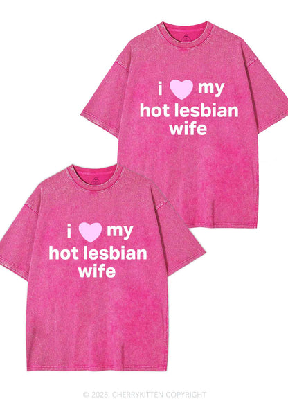 Love My Hot Lesbian Wife Y2K Valentine's Day Washed Tee Cherrykitten