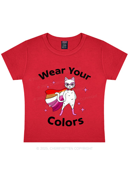 Lesbian Flag Cat Pride Y2K Baby Tee Cherrykitten