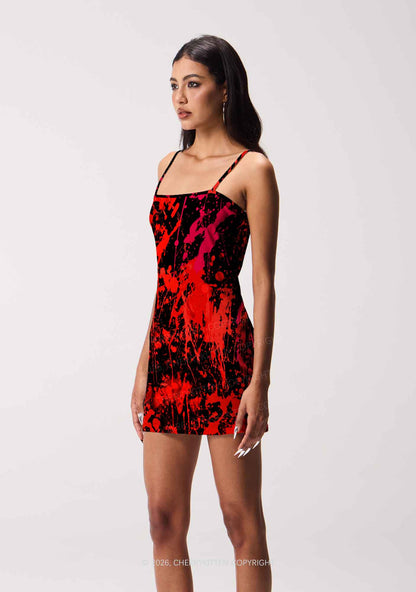 Halloween Red Blood On Black Y2K Print Slip Dress Cherrykitten