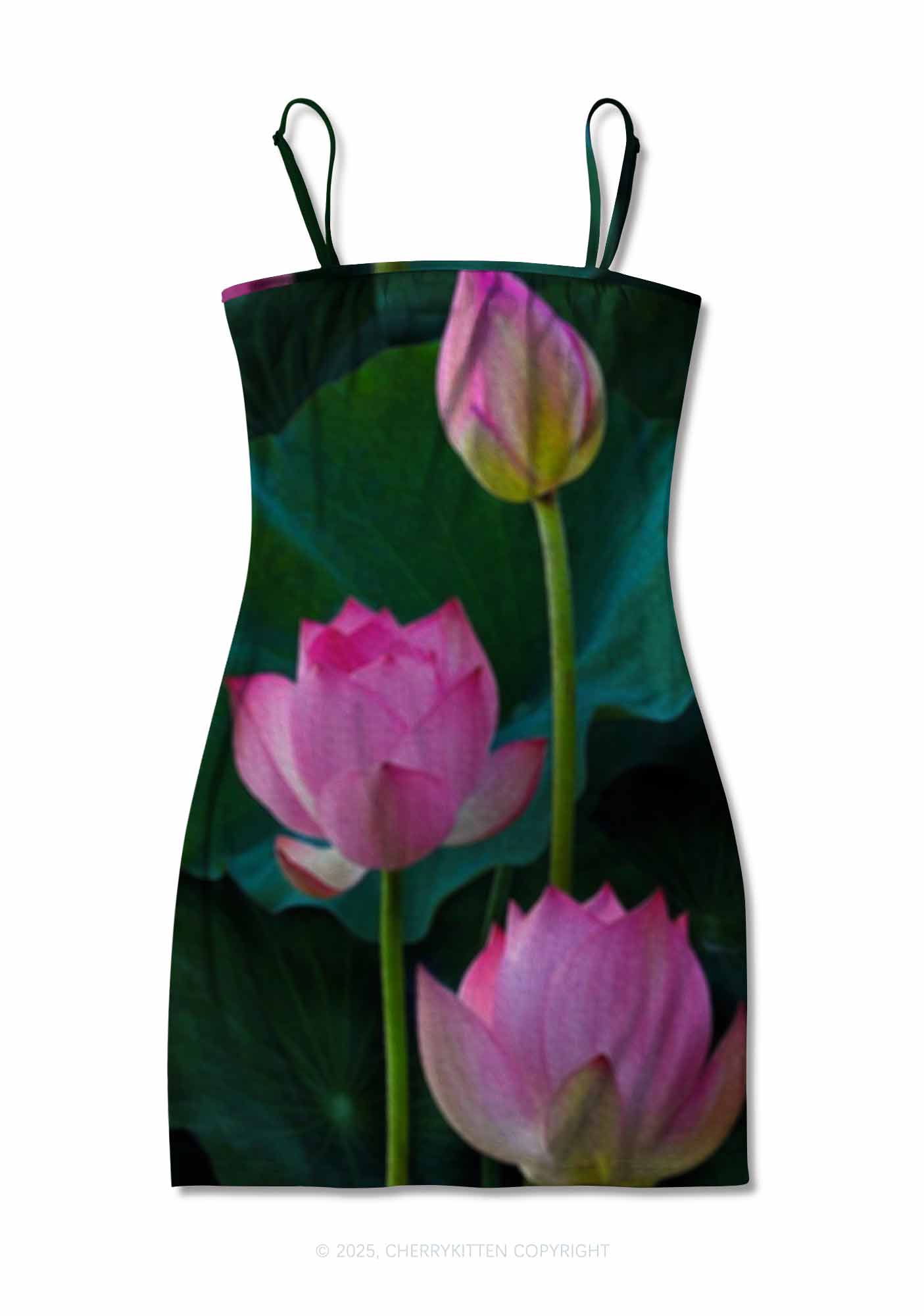 Lotus Flower Y2K Print Slip Dress Cherrykitten