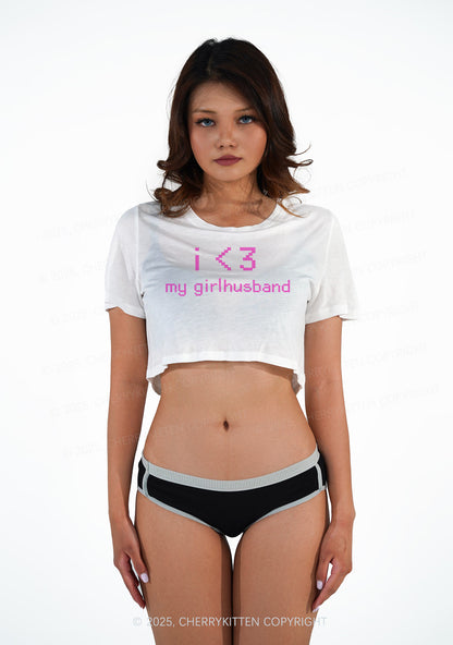 I Love My Girlhusband Y2K Sheer Crop Tee Cherrykitten