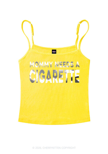 Mommy Needs A Cigarette Silver Foil Printed Y2K Spaghetti Strap Cami Cherrykitten