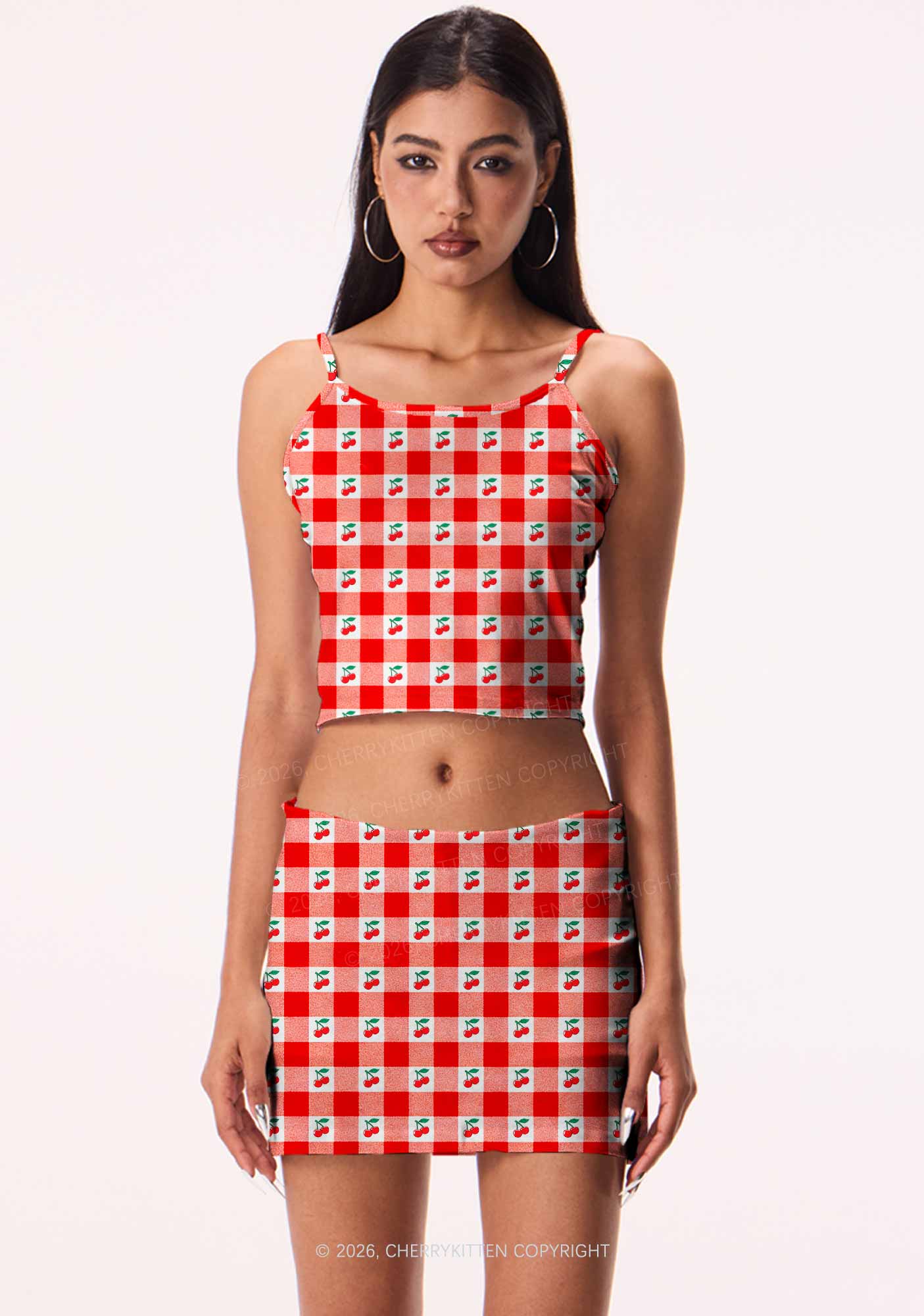 Red Plaid Cherry Y2K Print Mini Skirt Cherrykitten