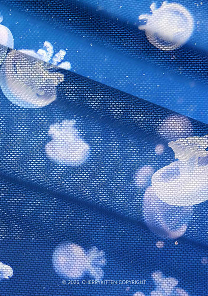 Deep Sea White Jellyfish Y2K Mesh Ruched? Waist??V Neck?Top Cherrykitten