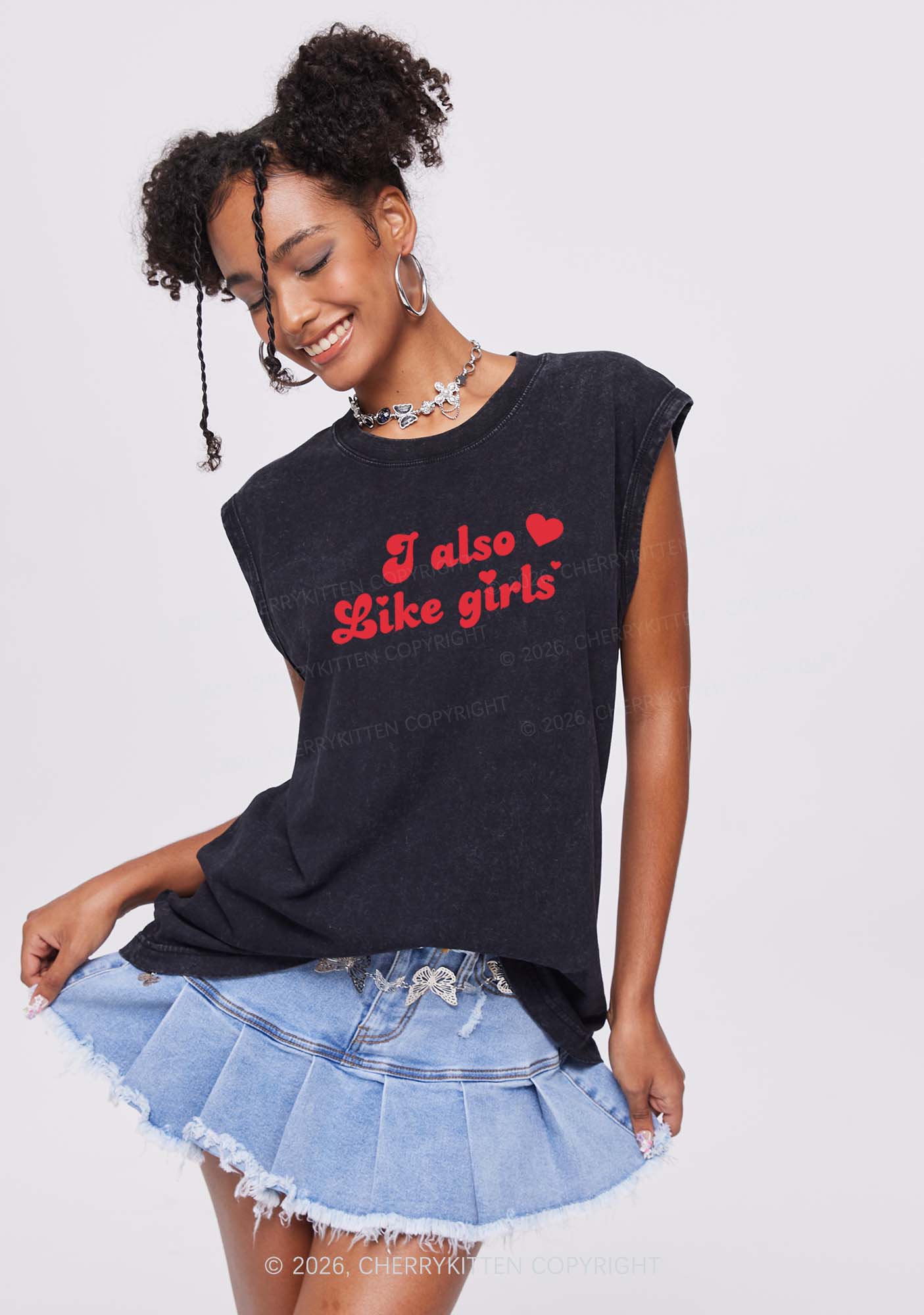 I Also Like Girls Pride Y2K Washed Muscle Tank Cherrykitten