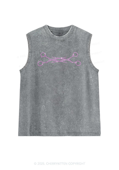 Rhinestone Pink Scissor Pride Y2K Washed Muscle Tank Cherrykitten