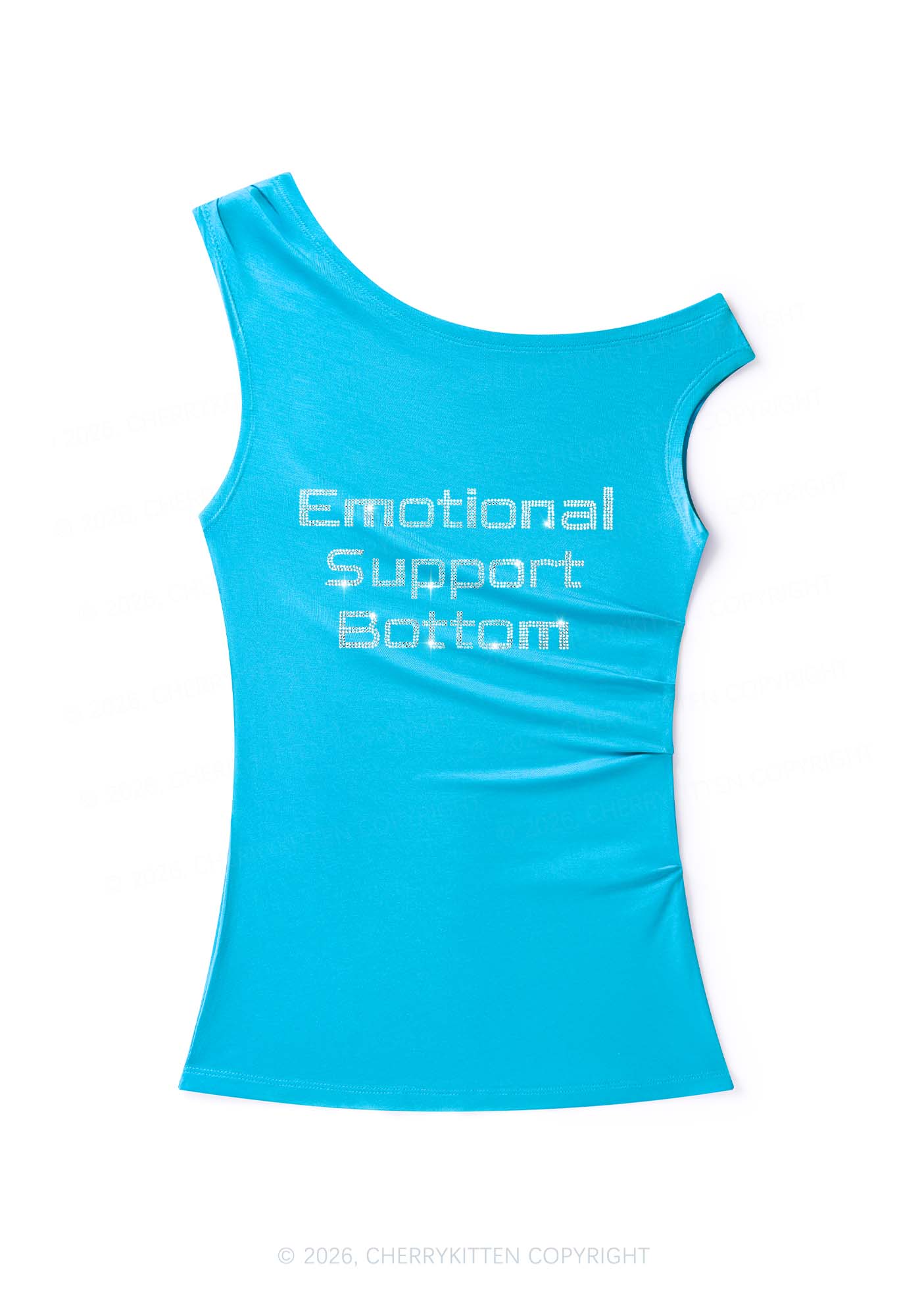Rhinestone Emotional Support Bottom Pride Y2K Off Shoulder Tank Top Cherrykitten