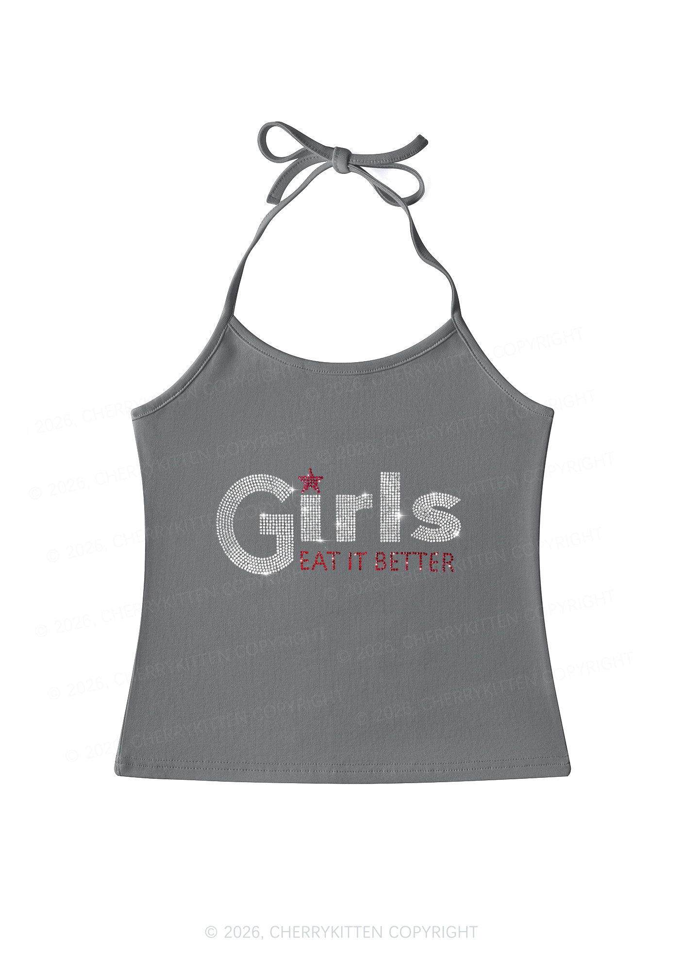 Rhinestone Girls Eat It Better Pride Y2K Halter Neck Cami Cherrykitten