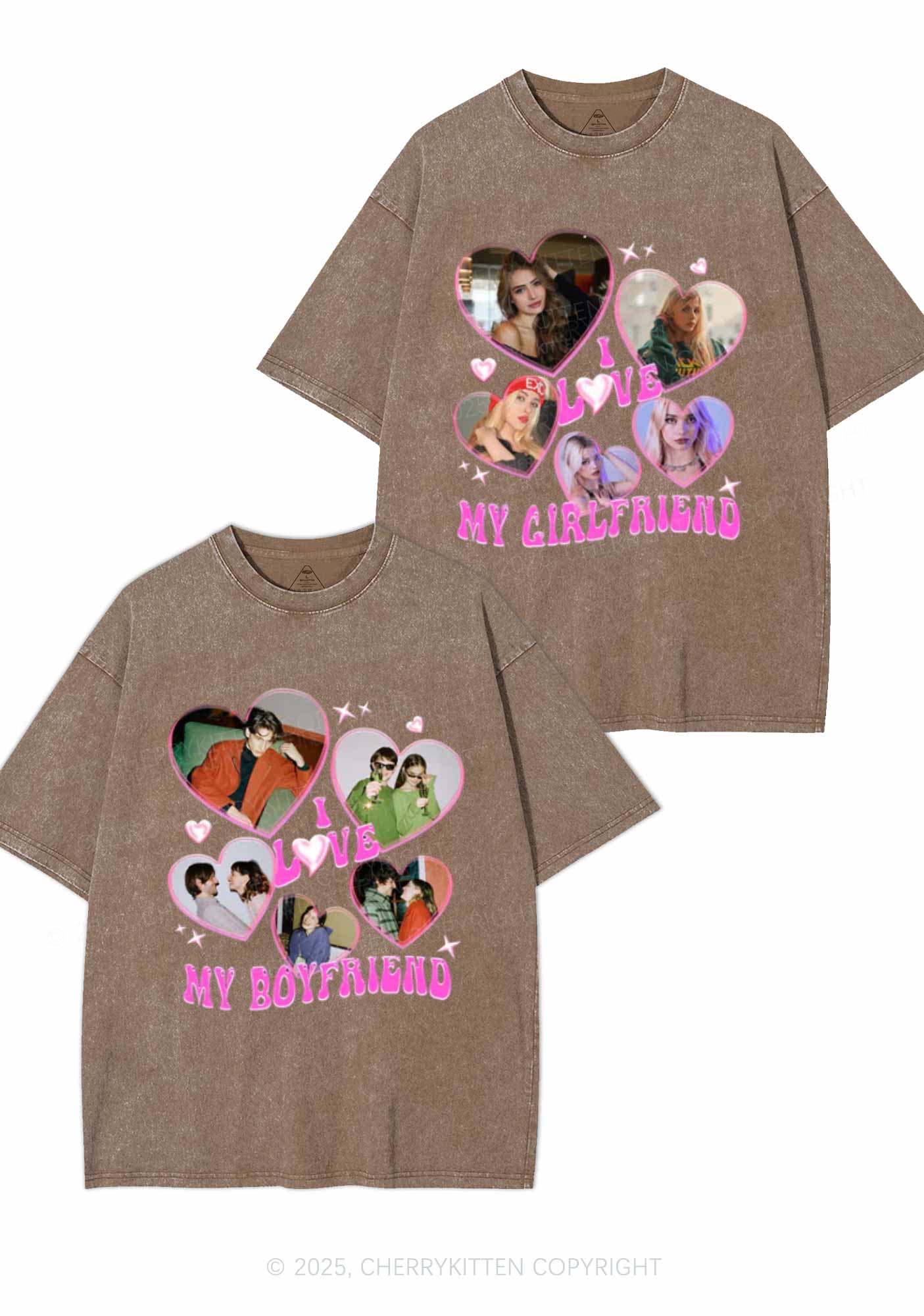 Custom My BF GF Photos Y2K Valentine's Day Washed Tee Cherrykitten