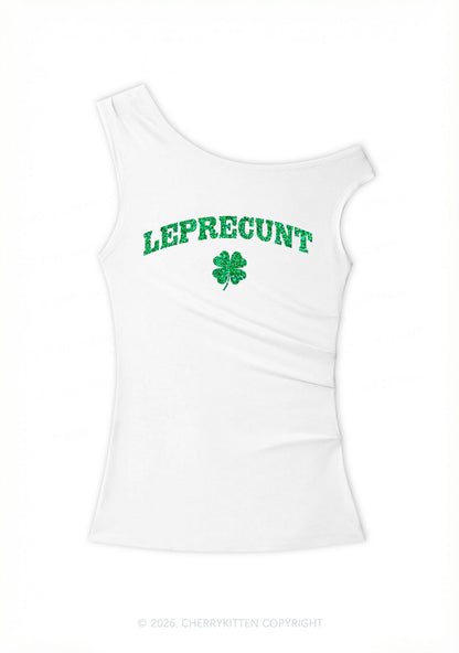 Glitter Leprecunt St Patricks Y2K Off Shoulder Tank Top Cherrykitten