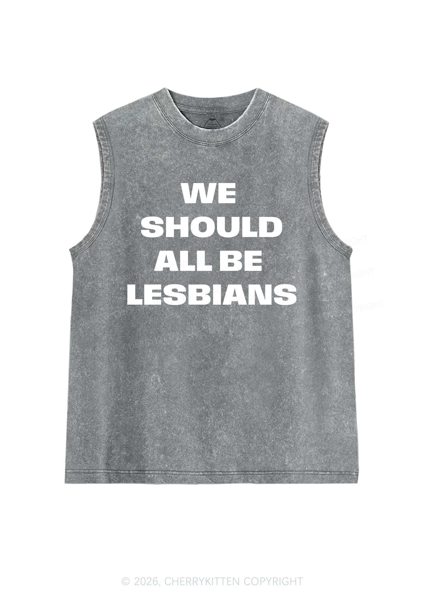 We Should All Be Lesbians Pride Y2K Washed Muscle Tank Cherrykitten