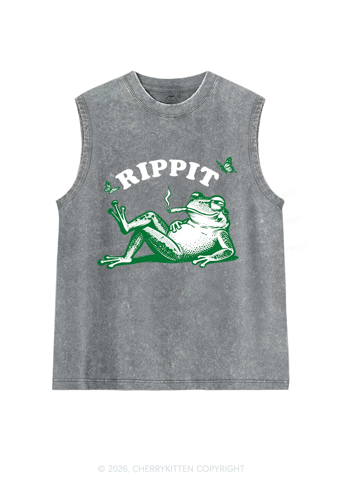 Rippit Frog Y2K Washed Muscle Tank Cherrykitten