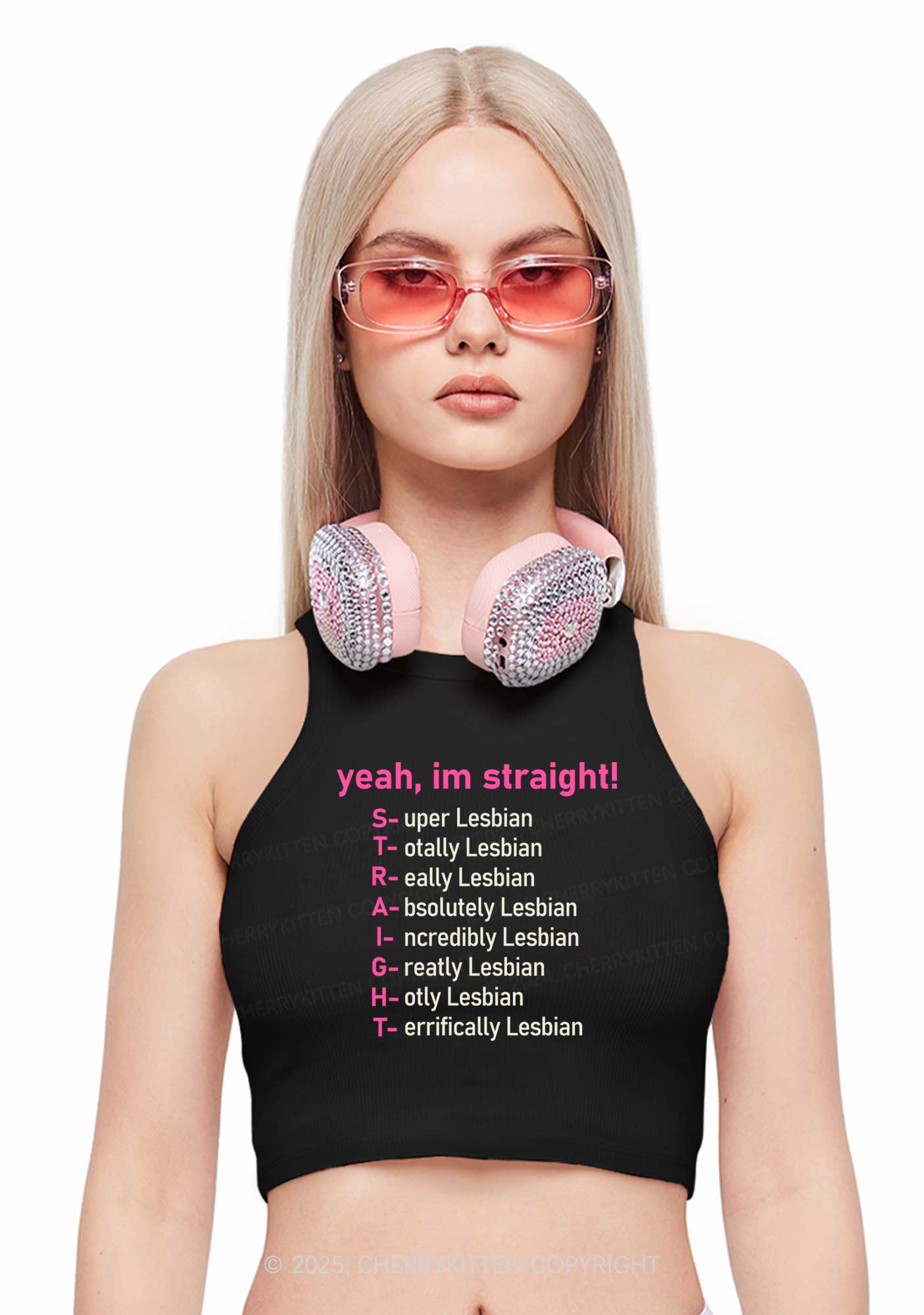 Straight Lesbian Y2K Crop Tank Top Cherrykitten