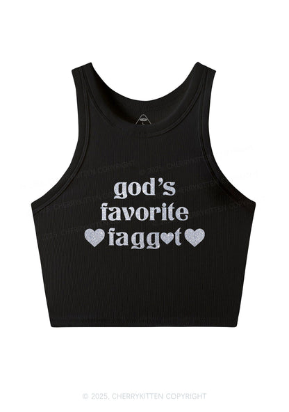 Glitter Gods Favorite Faggot Pride Y2K Crop Tank Top Cherrykitten