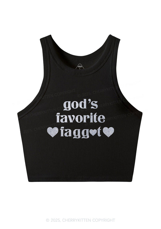 Glitter Gods Favorite Faggot Pride Y2K Crop Tank Top Cherrykitten