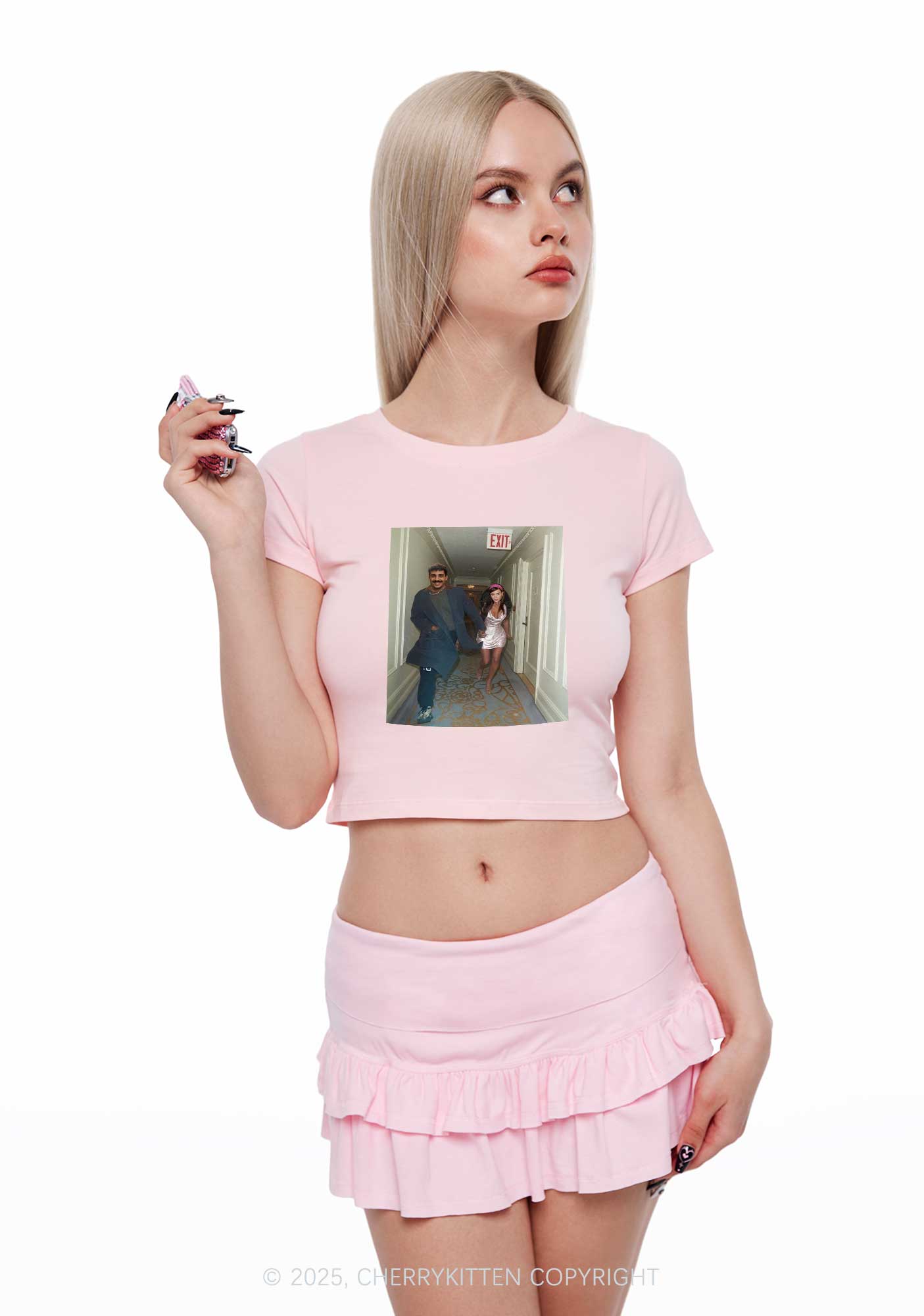 Custom Famous Hallway Photo Y2K Baby Tee Cherrykitten
