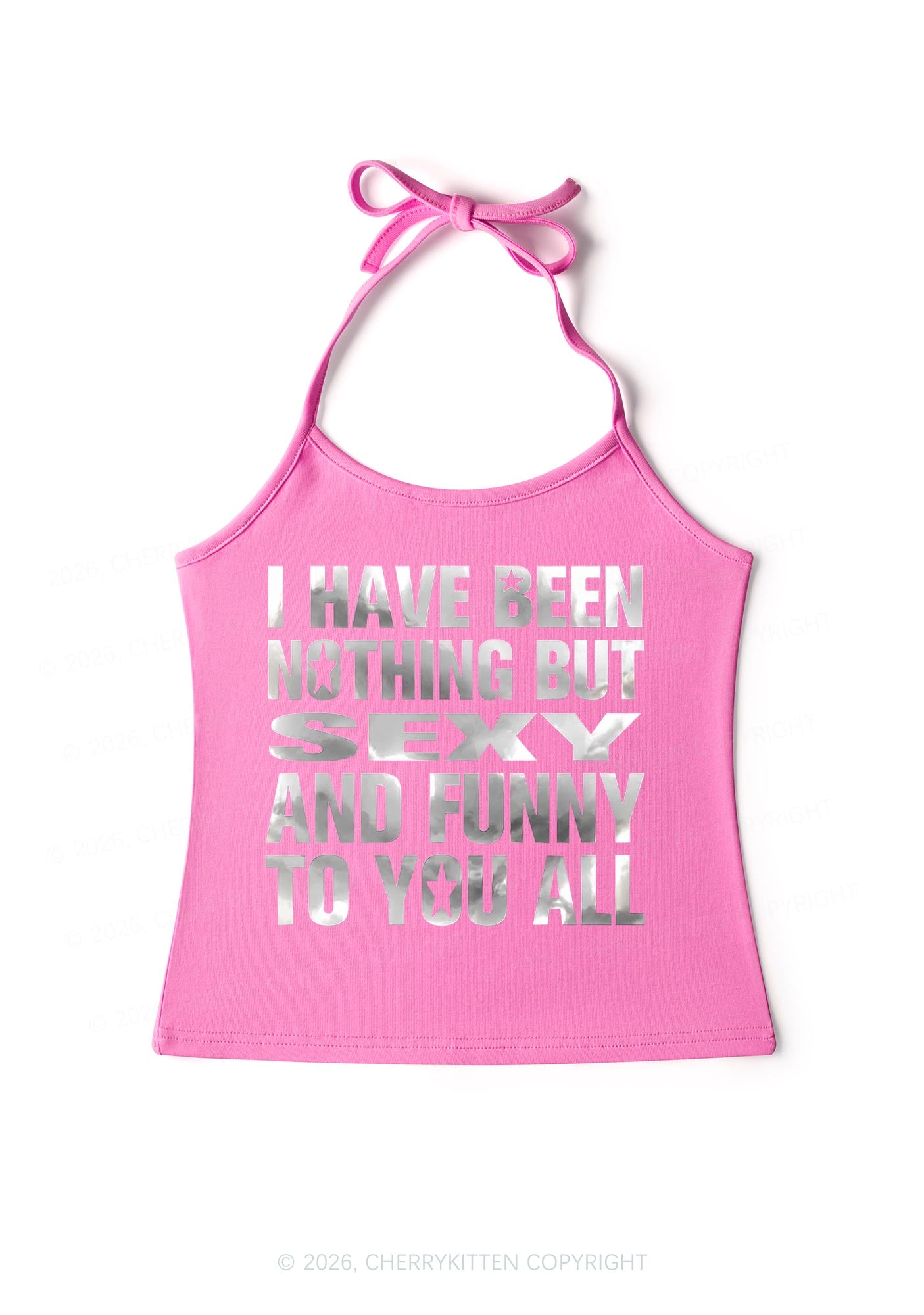 I Have Been Nothing Silver Foil Printed Y2K Halter Neck Cami Cherrykitten