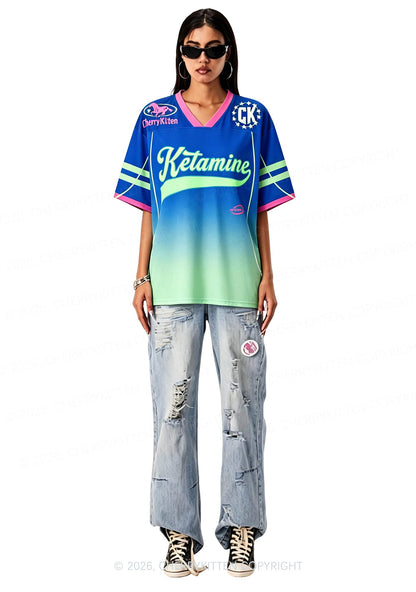 Blue Green Gradient Ketamxxe Y2K Sport Jersey Shirts Cherrykitten