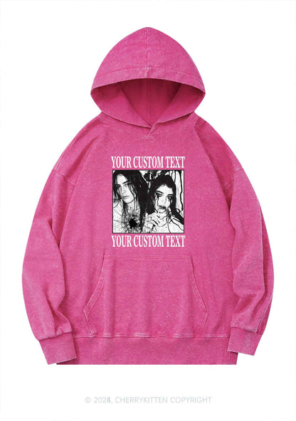 Custom Halloween Creepy Couple Y2K Washed Hoodie Cherrykitten