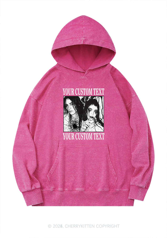Custom Halloween Creepy Couple Y2K Washed Hoodie Cherrykitten