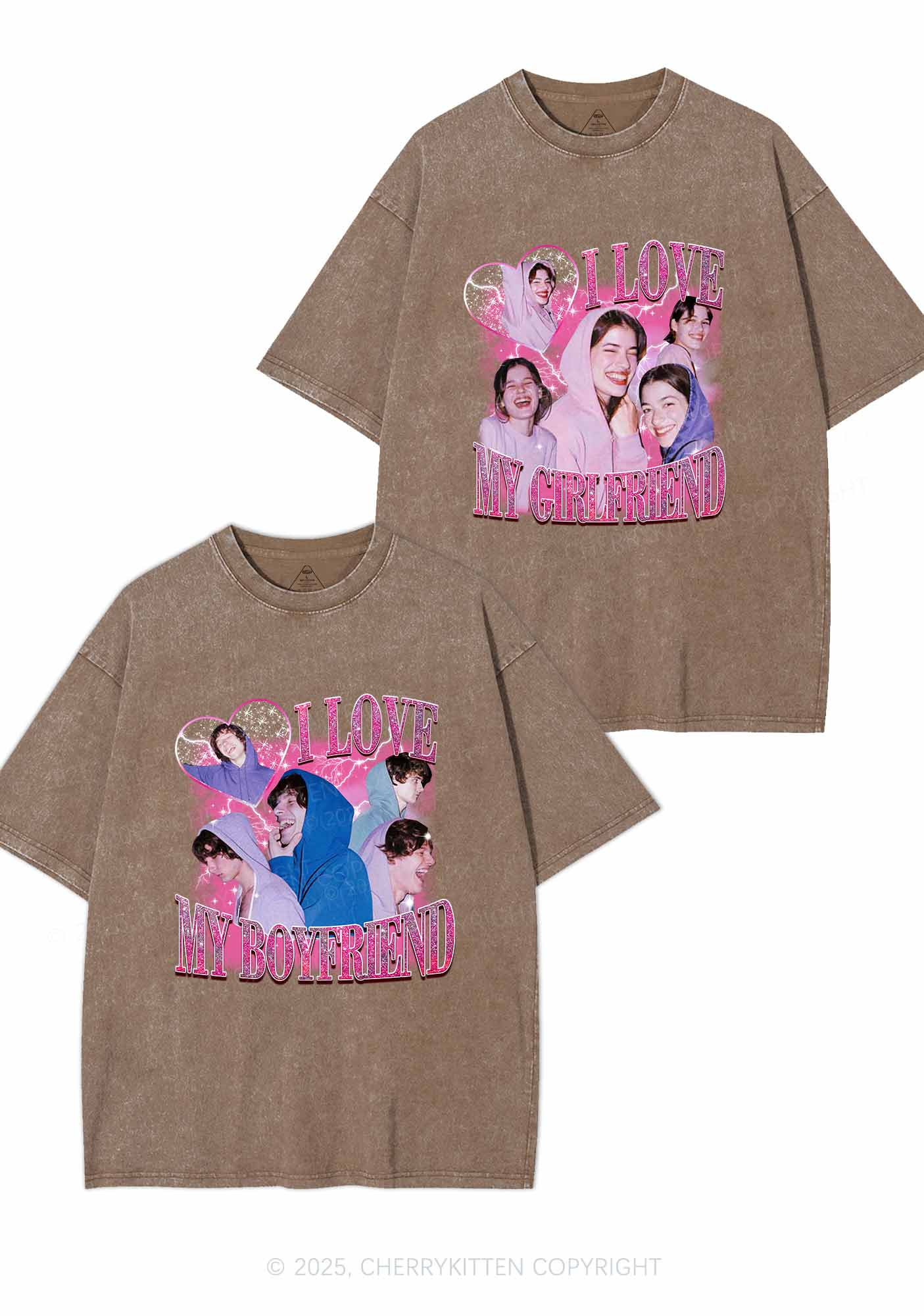 Custom Photos I Love GF BF Y2K Valentine's Day Washed Tee Cherrykitten