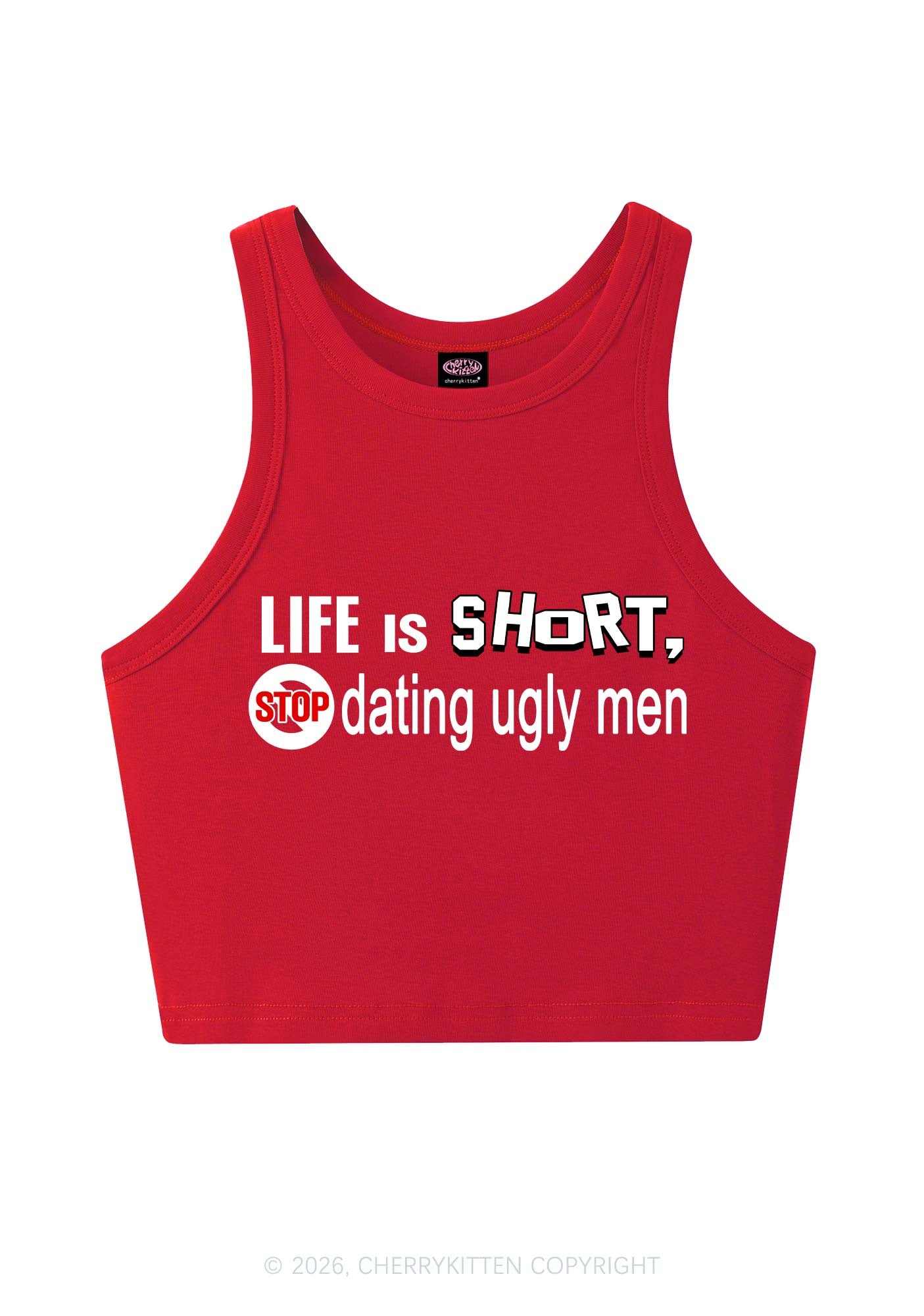 Stop Dating Ugly Men Y2K Crop Tank Top Cherrykitten