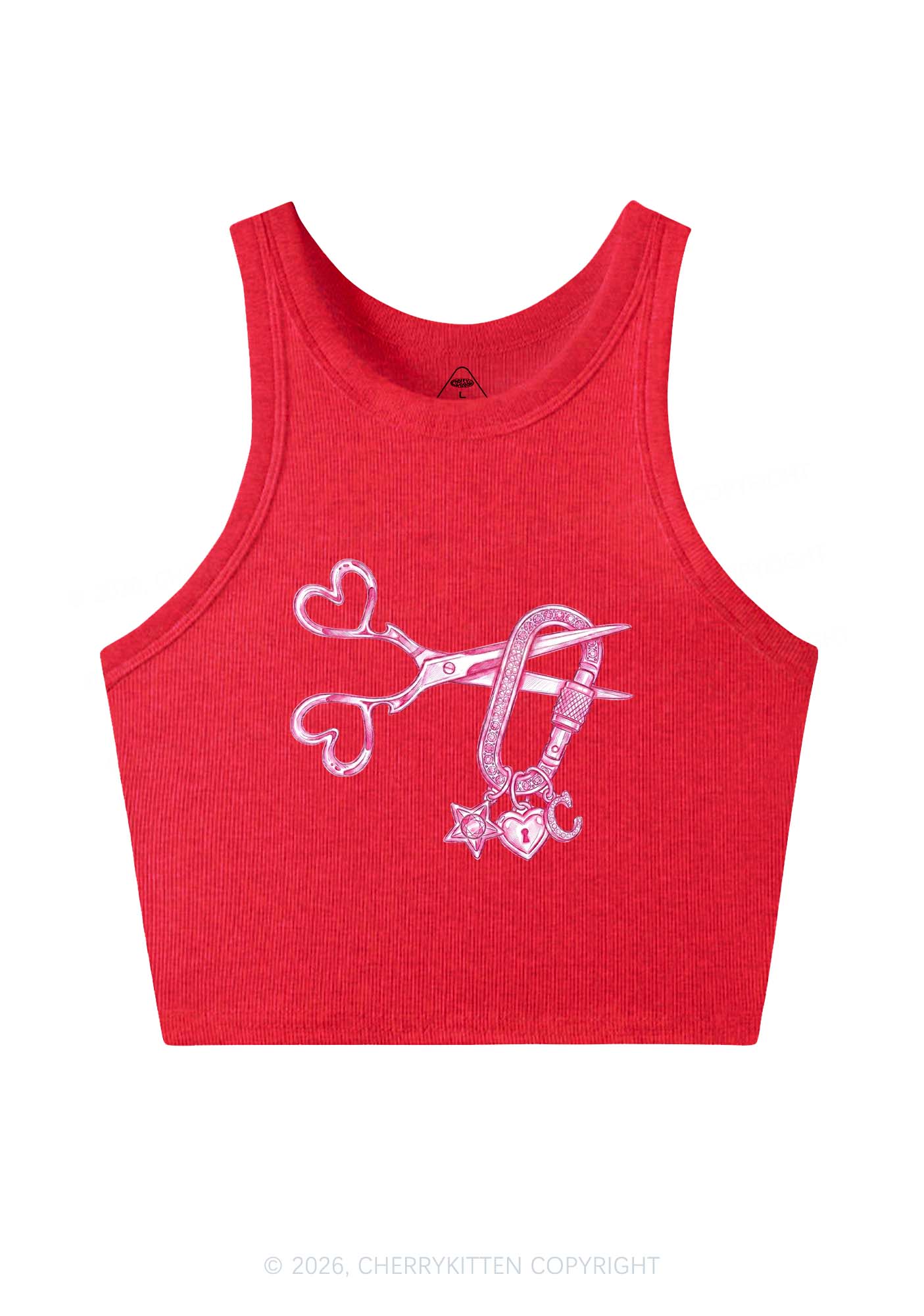 Pink Scissors Lock Charm Pride Y2K Crop Tank Top Cherrykitten