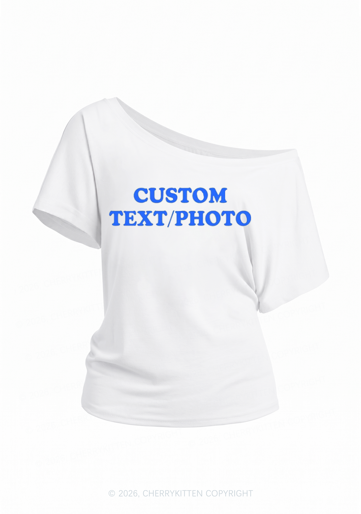 Custom Personalized Text Y2K Off Shoulder Tee Cherrykitten