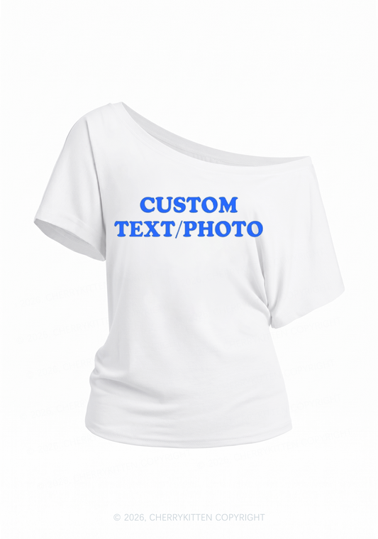 Custom Personalized Text Y2K Off Shoulder Tee Cherrykitten