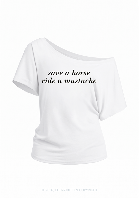 Ride A Mustache Y2K Off Shoulder Tee Cherrykitten