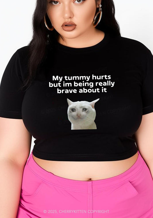 Cat Tummy Hurts Curvy Y2K Baby Tee Cherrykitten